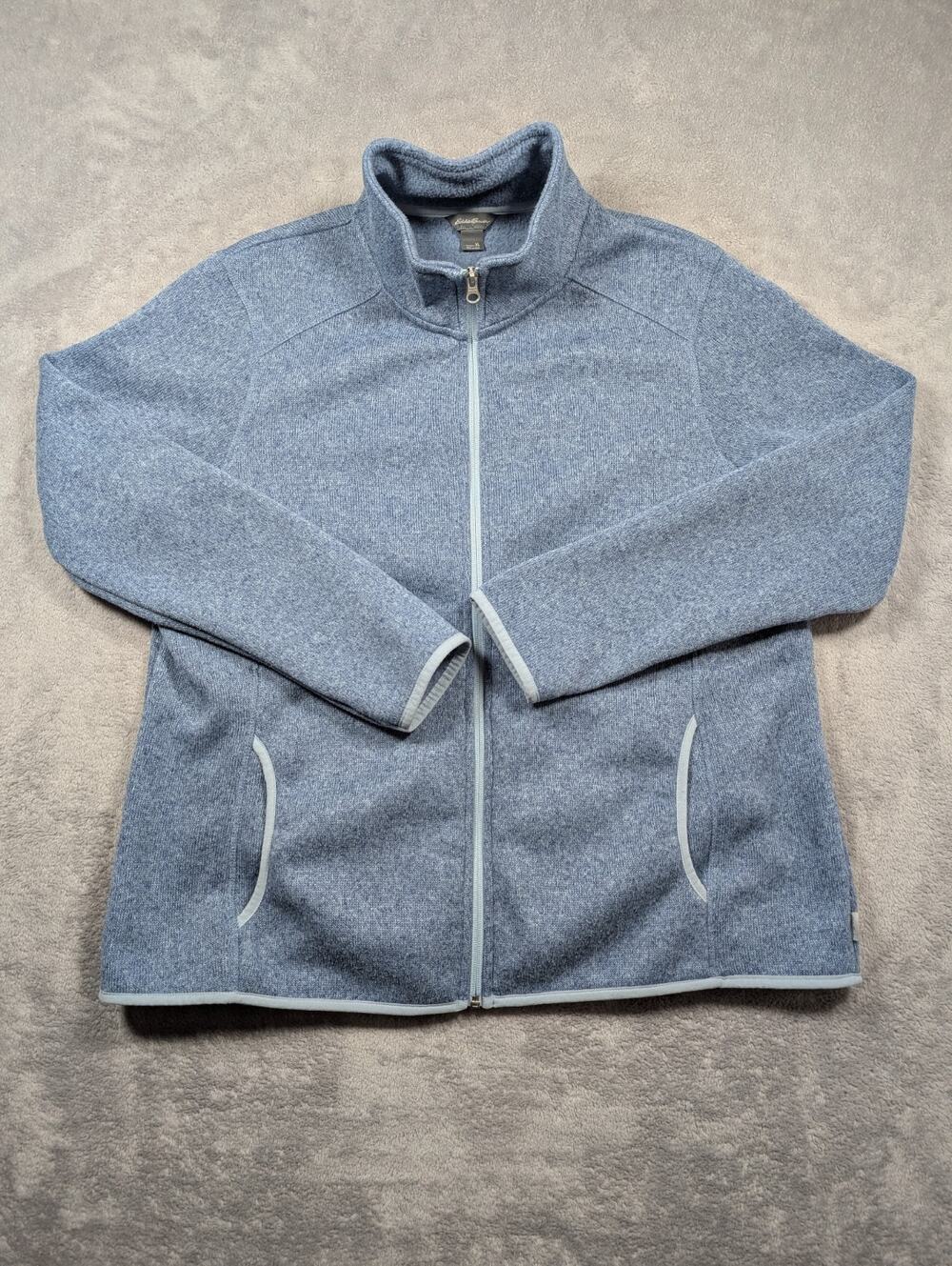 Eddie Bauer Full Zip Sweater Jacket Womens Size XL Blue Fleece Lightweight